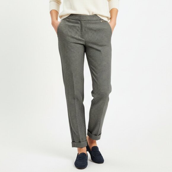 TWIN-SET Simona Barbieri 44% Wool Fall Micro Check Cuffed Ankle Trousers Sz S - Picture 1 of 9